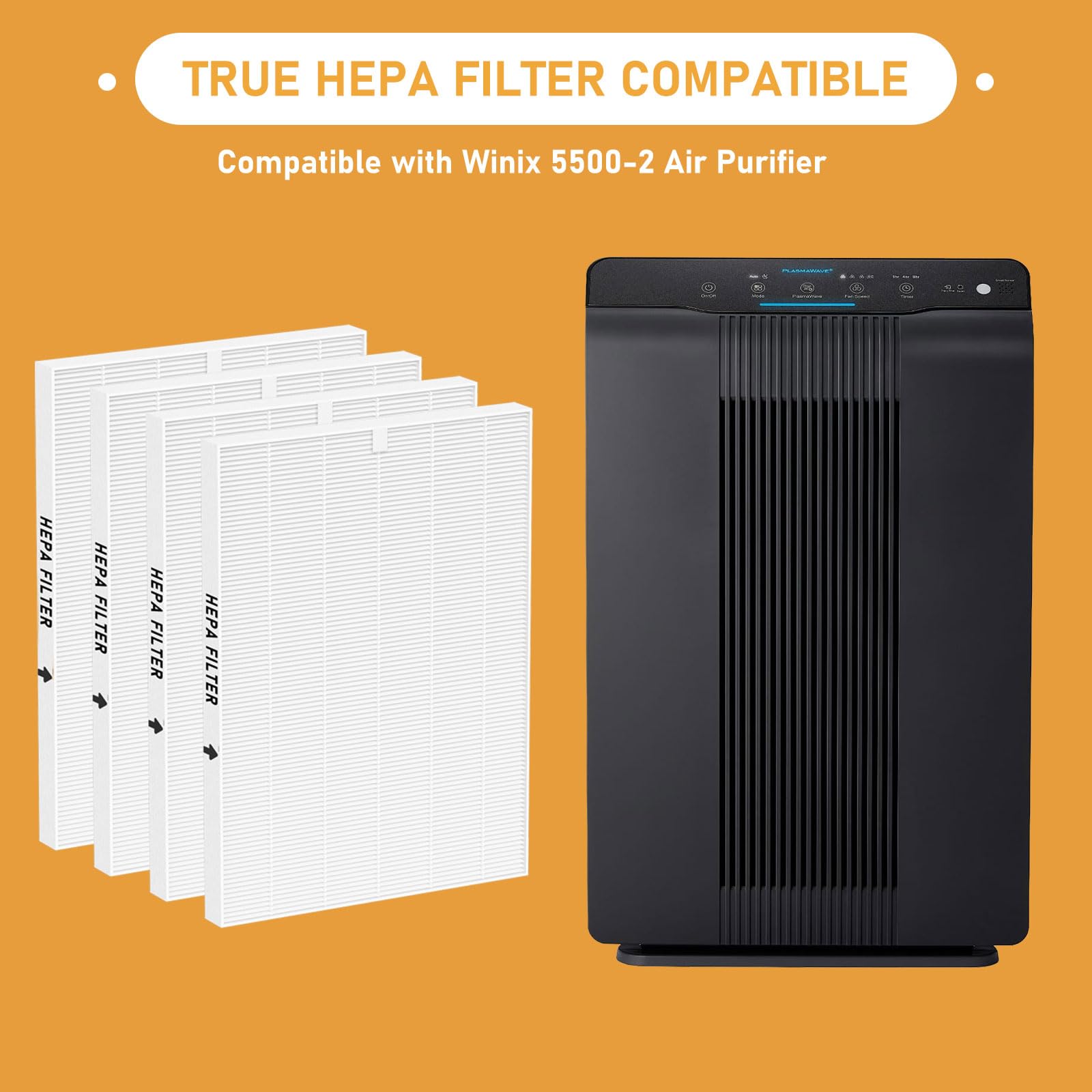 Allisfresh 116130 True HEPA Replacement Filter H Compatible with Winix 5500-2 Air Cleaner Purifier and Models AM80, 4 Pack HEPA Filter only