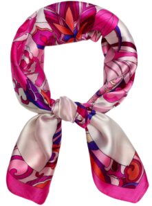 27.5'' silk feeling scarf medium square satin head neck scarf for women hair sleeping at night，16-pink