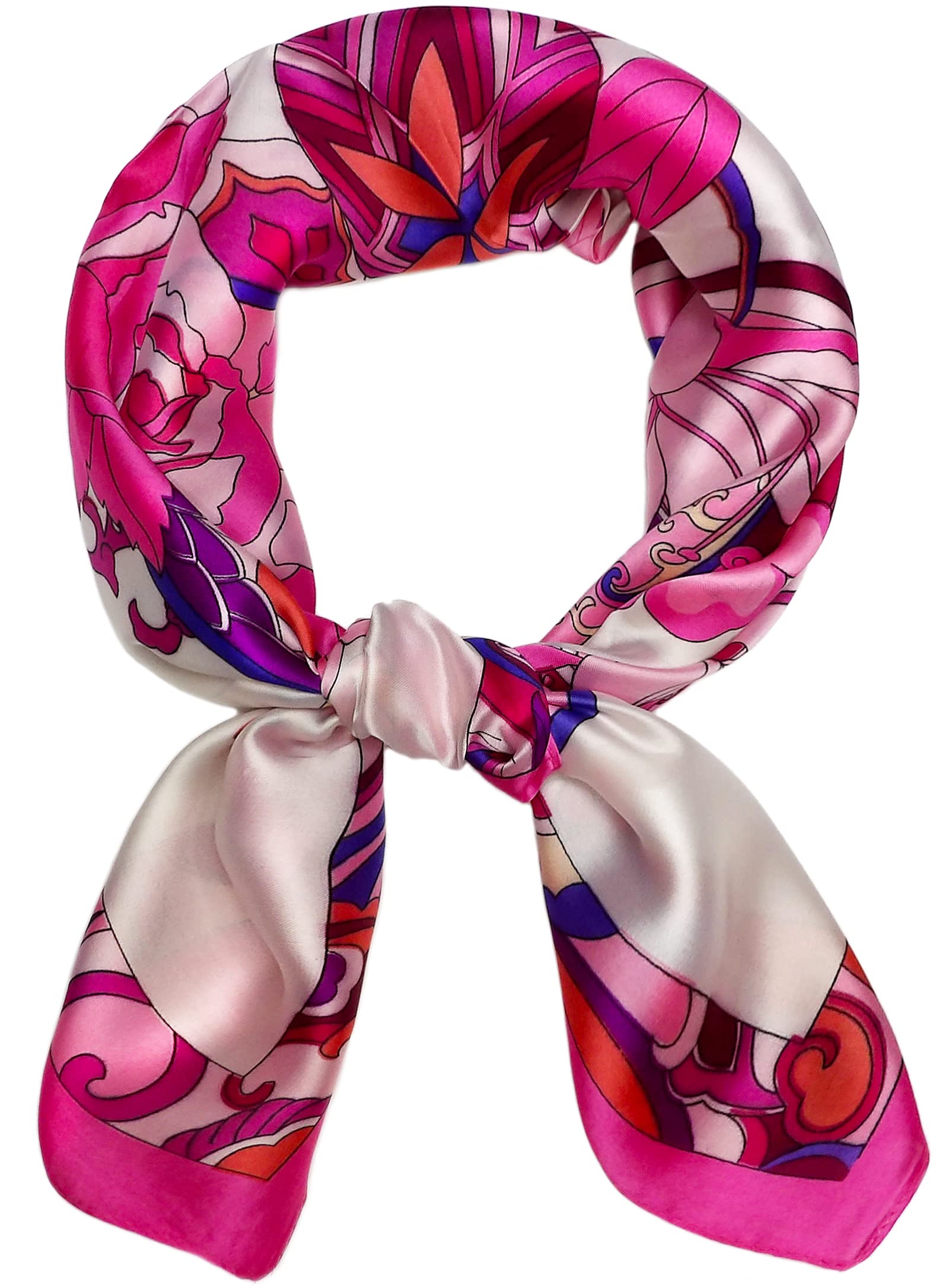 27.5'' Silk Feeling Scarf Medium Square Satin Head Neck Scarf for Women Hair Sleeping at Night，16-Pink