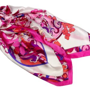 27.5'' Silk Feeling Scarf Medium Square Satin Head Neck Scarf for Women Hair Sleeping at Night，16-Pink