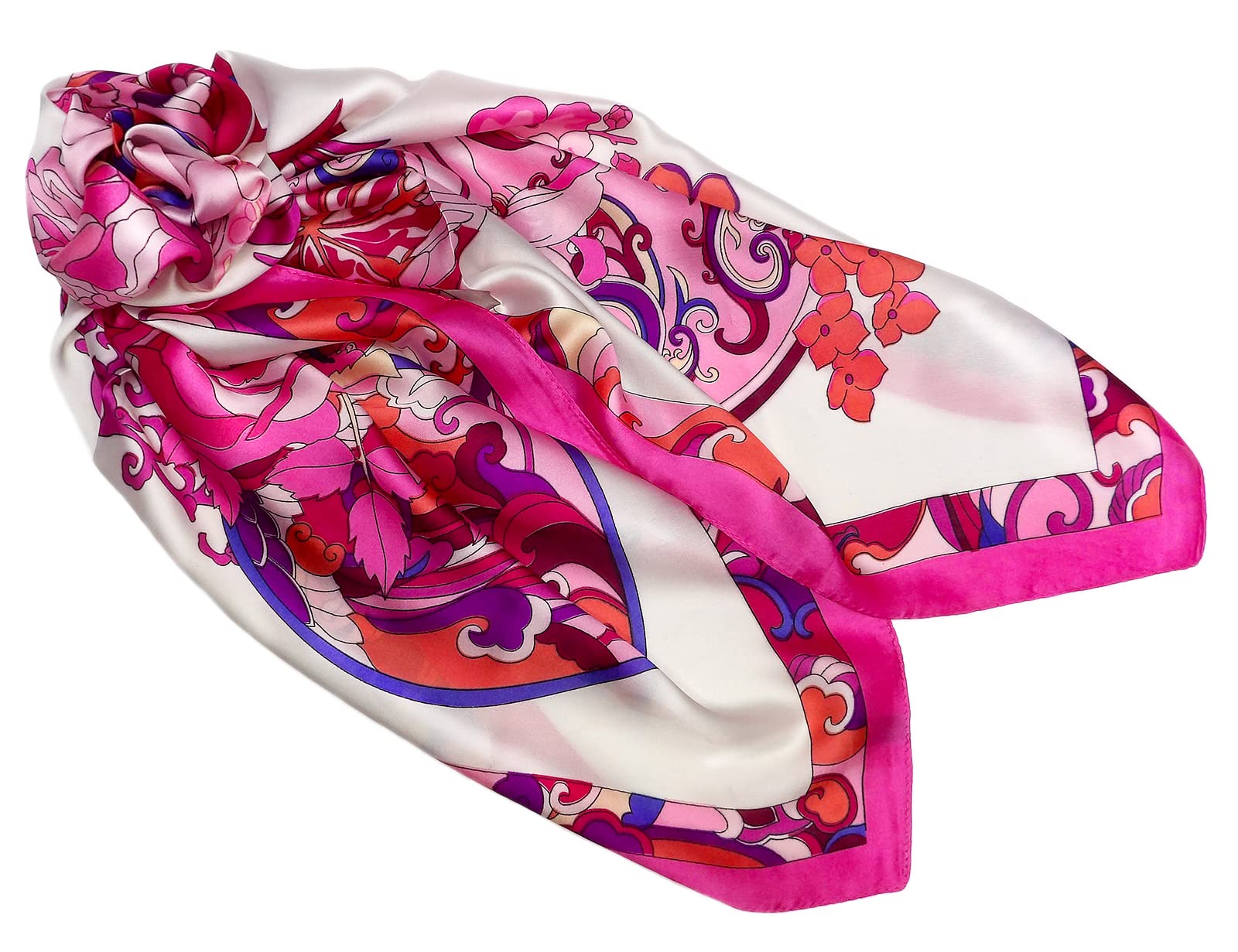 27.5'' Silk Feeling Scarf Medium Square Satin Head Neck Scarf for Women Hair Sleeping at Night，16-Pink