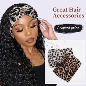 Headbands for Women' s Hair Wide Thick Stretchy Boho African Turban Knotted Leopard Head Bands 4Packs