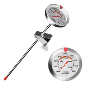 candy thermometer deep fry/jam/sugar/syrup/jelly thermometer with stainless steel large 2" dial & 9" accurate sensitive long probe oil thermometer cooking thermometer