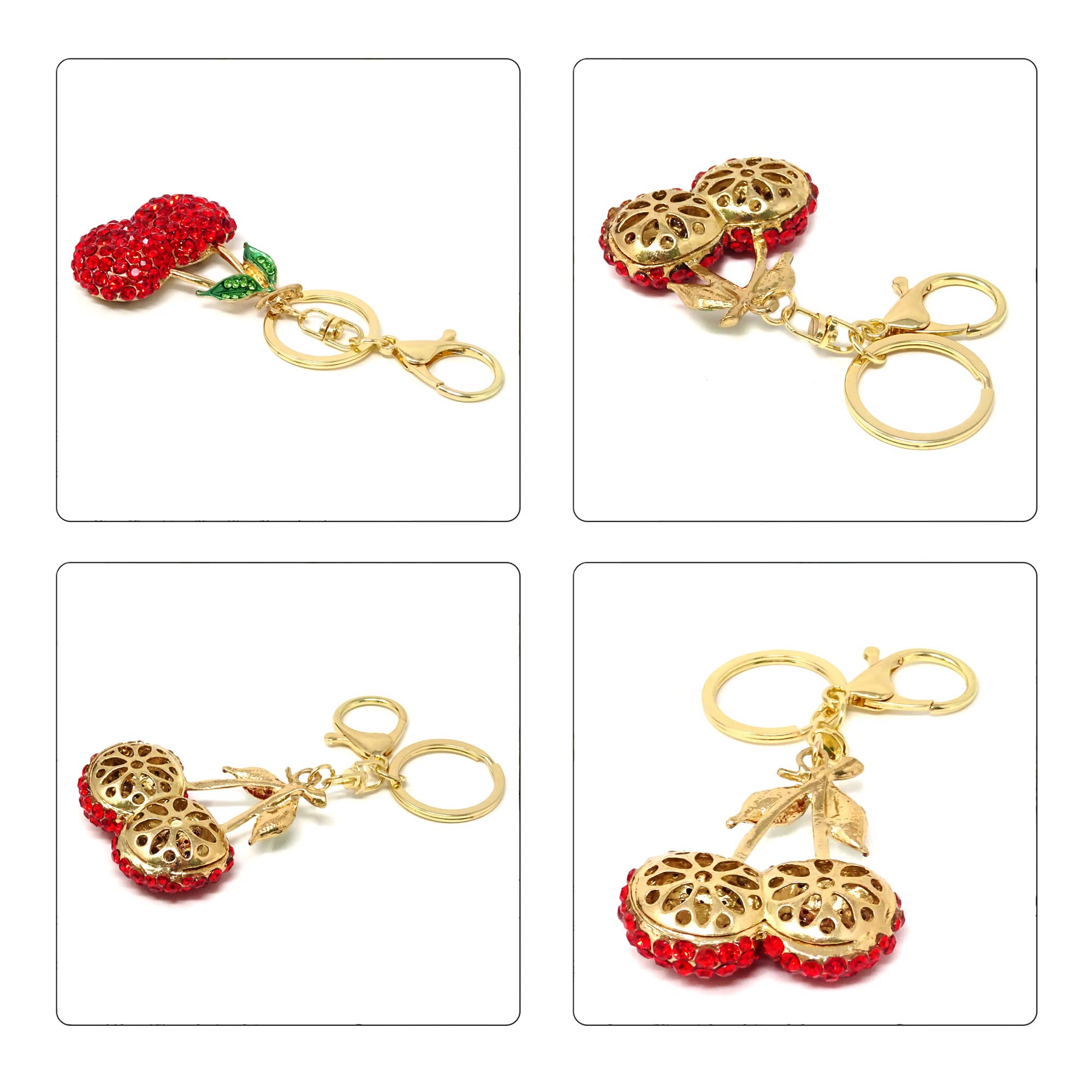 Honbay 1PCS Rhinestone Cherry Keychain Sparkling Fruit Cherry with Leaves Keyring in A Box for Bag Purse Wallet Cellphone or Car Pendant