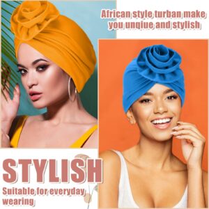 SATINIOR 6 Pieces Women Turban African Pattern Headwrap Colorful Printed Pretied Flower Knot Bonnet Hat for Women(Bright Colors)