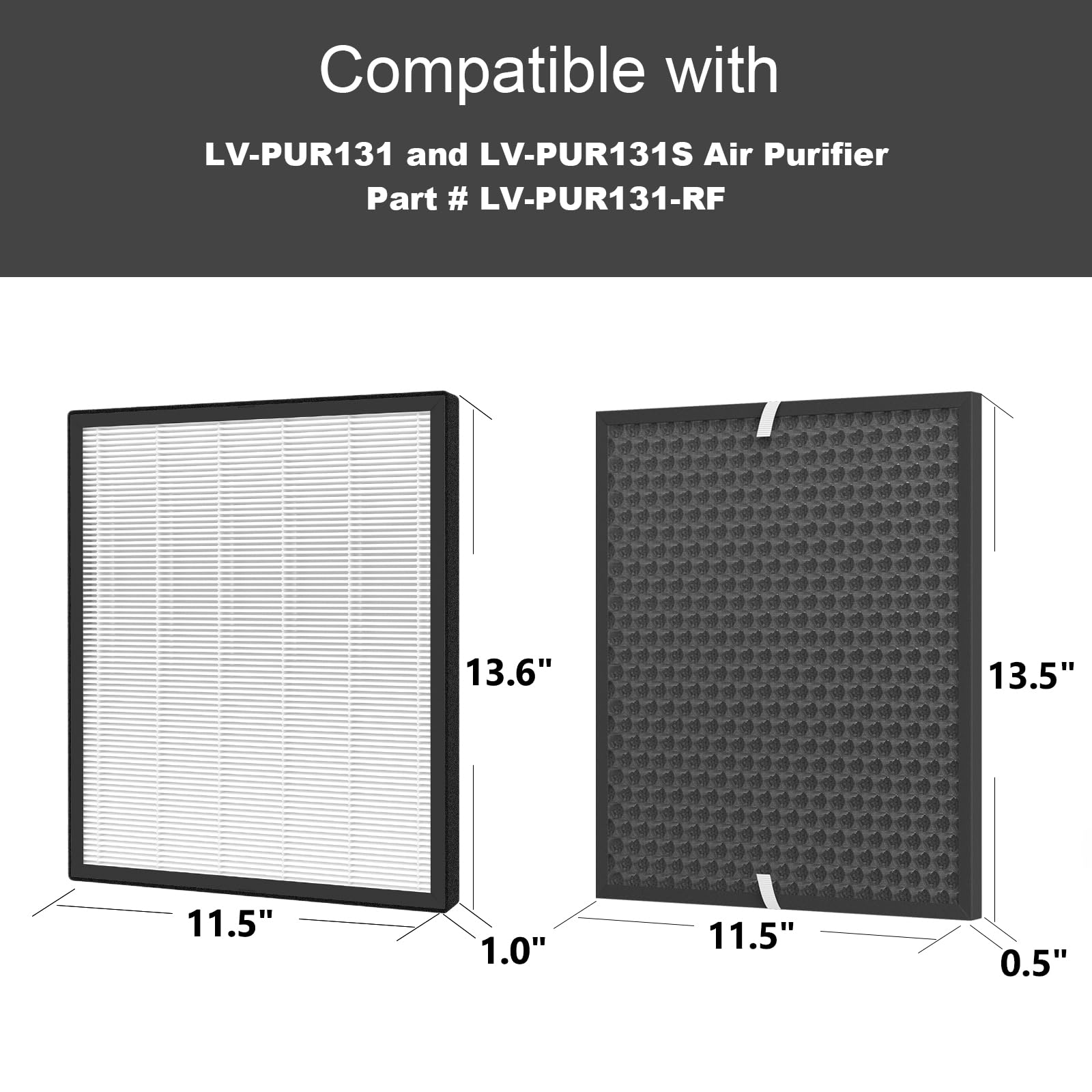 GoKBNY LV-PUR131 Replacement Filter Compatible with LV-PUR131 and LV-PUR131S Purifiers, LV-PUR131-RF, 2HEPA Filters + 2Activated Carbon Filters