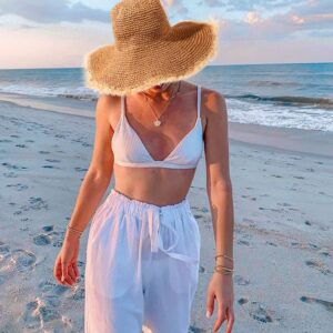 XOCARTIGE Sun Hats Women Straw Hats Wide Brim Summer Beach Hats Foldable Fringed Floppy Fedora Hats Summer Vacation Accessory (Brown)