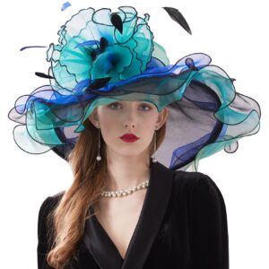 RZTA Women's Kentucky Derby Church Dress Hat Wide Brim Leaf Flower Bridal Shower Hat F1 Green