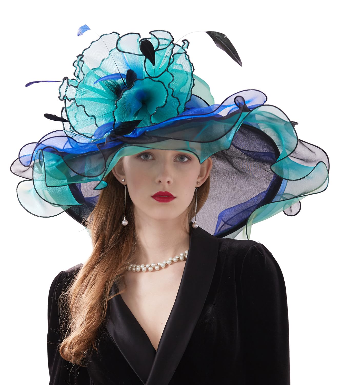 RZTA Women's Kentucky Derby Church Dress Hat Wide Brim Leaf Flower Bridal Shower Hat F1 Green