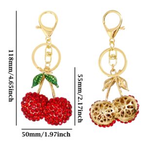 Honbay 1PCS Rhinestone Cherry Keychain Sparkling Fruit Cherry with Leaves Keyring in A Box for Bag Purse Wallet Cellphone or Car Pendant