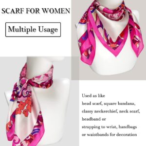 27.5'' Silk Feeling Scarf Medium Square Satin Head Neck Scarf for Women Hair Sleeping at Night，16-Pink