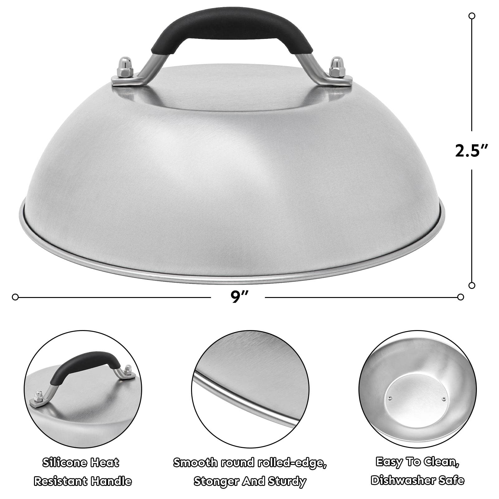 HULISEN Cheese Melting Dome & Smashed Burger Press, 6.2" Grill Press with 9" Basting Cover, Stainless Steel Burger Smasher, Griddle Accessories Kit for Flat Top Grill Cooking Indoor/Outdoor