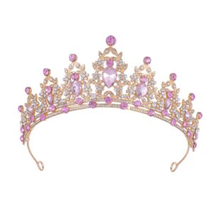 Kamirola -Pink Wedding Crystal Tiaras and Crowns for Women, Royal Queen Headband Princess Quinceanera headbands for women Prom Valentine's Day,Birthday Pageant Party（01）