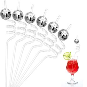 12 pieces 70s disco ball straws 70s disco ball cups birthday party decorations mirror disco decorative straws disco party retro decorations for dance holiday wedding birthday supplies(silver)