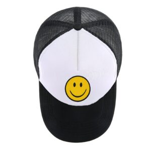 lycycse Smile Face Trucker Hat Retro Mesh Baseball Cap with Smile Patch Foam Neon High Crown Y2K Hats for Men Women (Black)