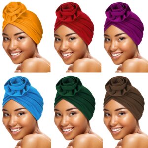 SATINIOR 6 Pieces Women Turban African Pattern Headwrap Colorful Printed Pretied Flower Knot Bonnet Hat for Women(Bright Colors)