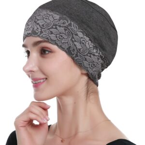 Lace Turban Head Wrap Head Coverings for Women Sleep Caps for Women Short Hair Grey