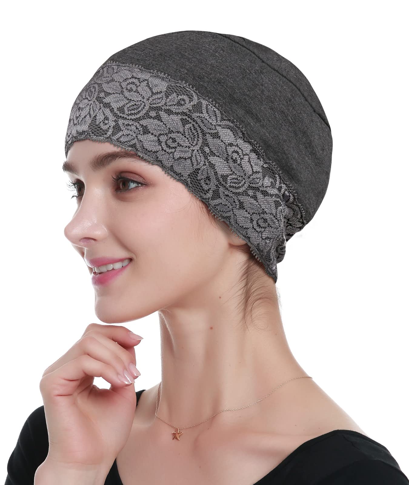 Lace Turban Head Wrap Head Coverings for Women Sleep Caps for Women Short Hair Grey