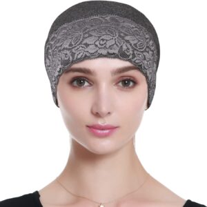 Lace Turban Head Wrap Head Coverings for Women Sleep Caps for Women Short Hair Grey