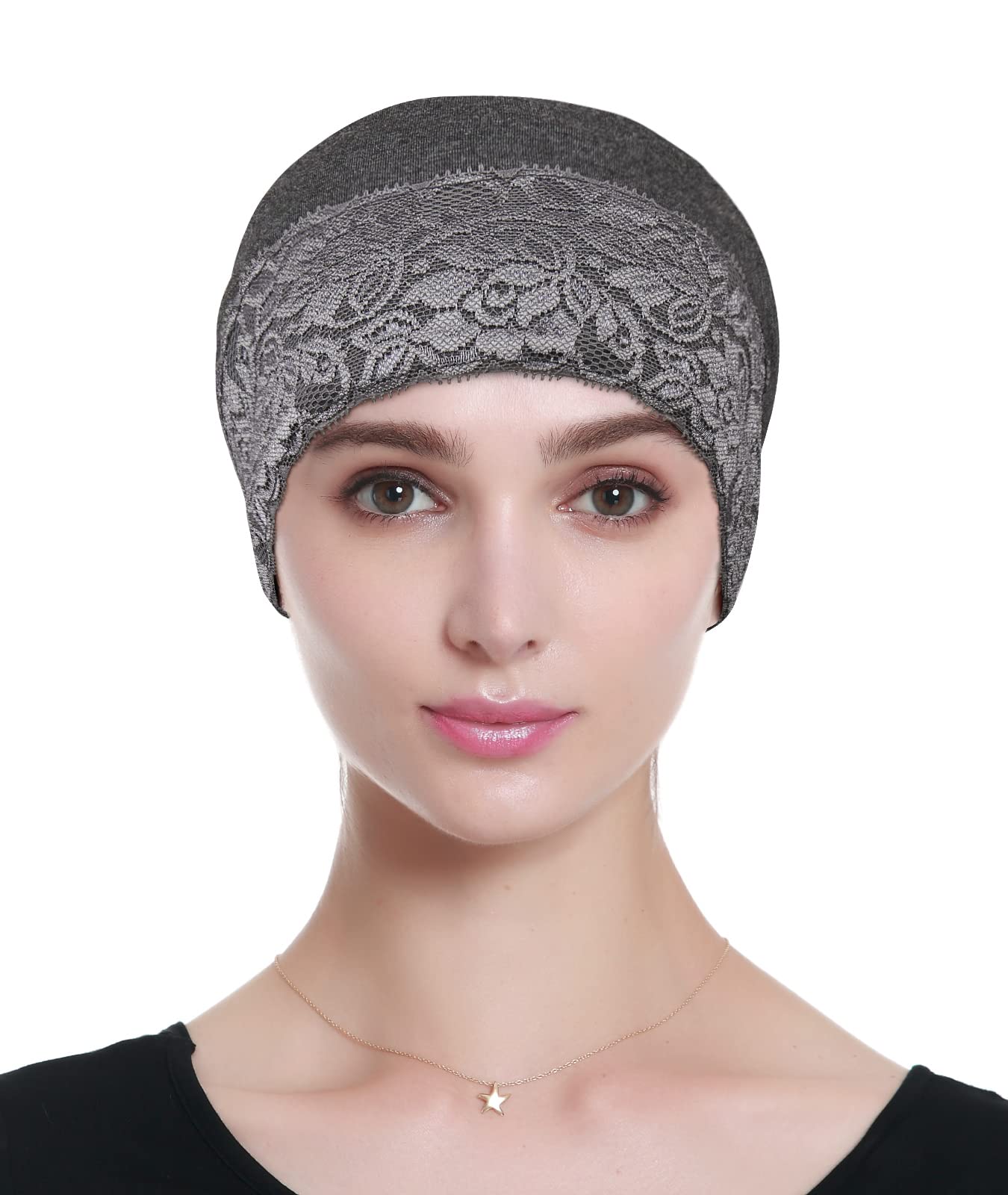 Lace Turban Head Wrap Head Coverings for Women Sleep Caps for Women Short Hair Grey