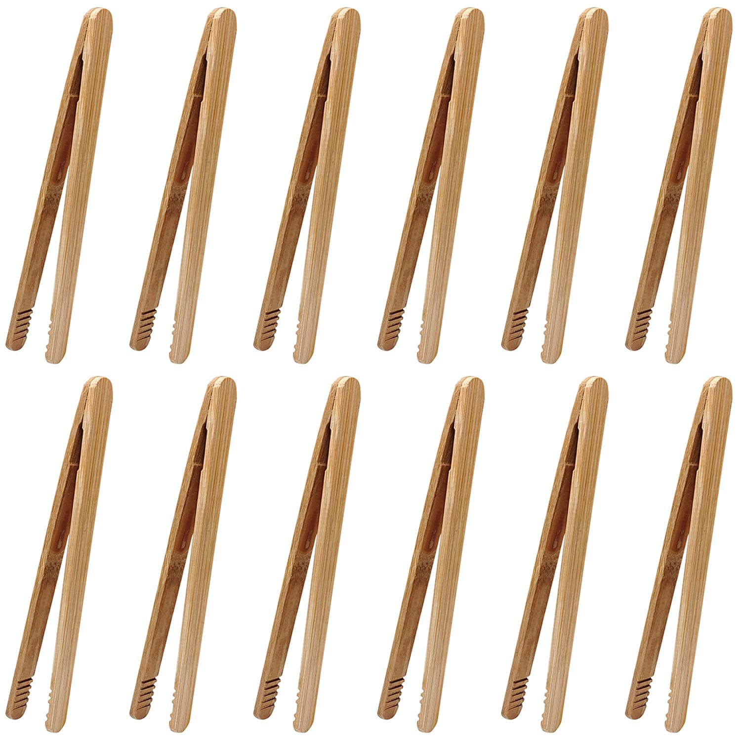 12 Pcs Bamboo Tongs 7 Inch Bamboo Toast Tongs for Serving Pickle Muffin, Cheese Fruits Salad, Toast & Bread