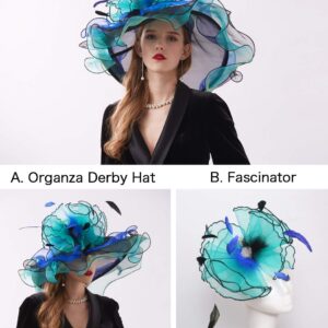 RZTA Women's Kentucky Derby Church Dress Hat Wide Brim Leaf Flower Bridal Shower Hat F1 Green