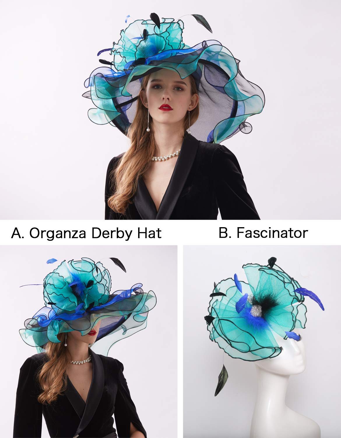 RZTA Women's Kentucky Derby Church Dress Hat Wide Brim Leaf Flower Bridal Shower Hat F1 Green