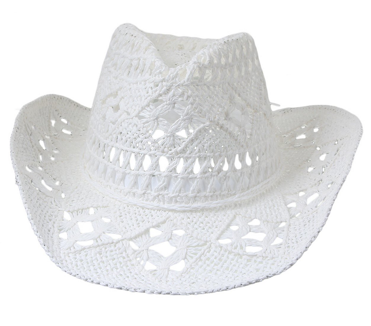 EOZY Men & Women's Summer Cowboy Cowgirl Straw Hat Hollow Out Woven Roll Up Wide Brim Hat/White