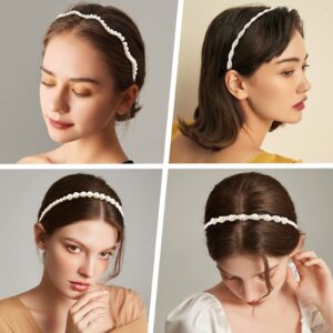 AMCAMI White Pearl Rhinestones Sparkly Beaded Hair Accessories: 6 PCS Headbands, Hair Hoops for Women, Girls - diademas para mujer de moda