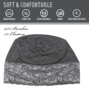 Lace Turban Head Wrap Head Coverings for Women Sleep Caps for Women Short Hair Grey