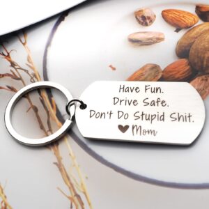 Sharink Have Fun Drive Safe Don't Do Stupid Shit Keychain Gift from Mom Birthdays Graduation holiday Gift for New Driver Teenage Daughter Son