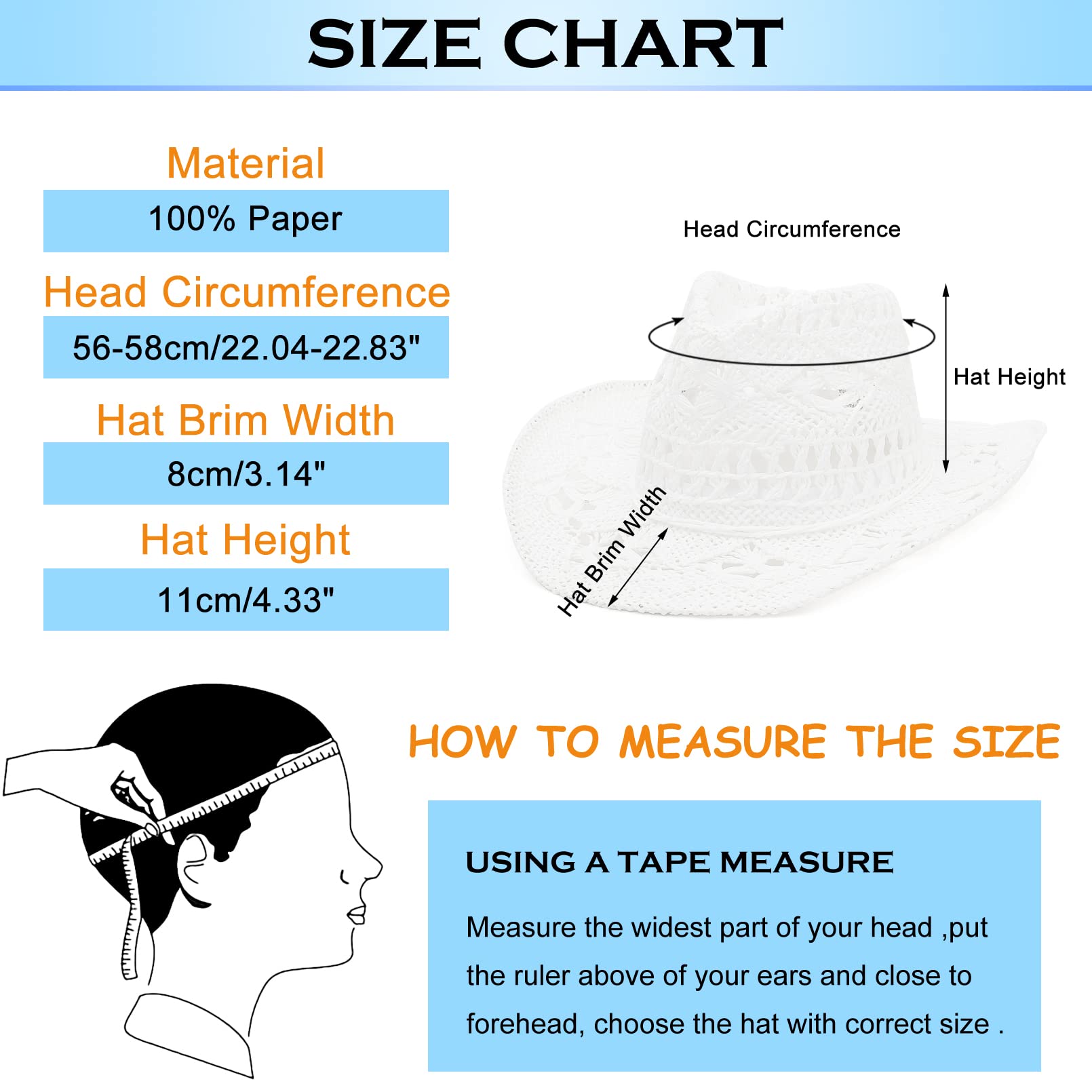 EOZY Men & Women's Summer Cowboy Cowgirl Straw Hat Hollow Out Woven Roll Up Wide Brim Hat/White