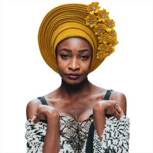 African Head Wraps Fashion Headbands Stones ASO Oke Auto Gele Headtie Already Made Women's Hats & Caps for Wedding Party. (Yellow)