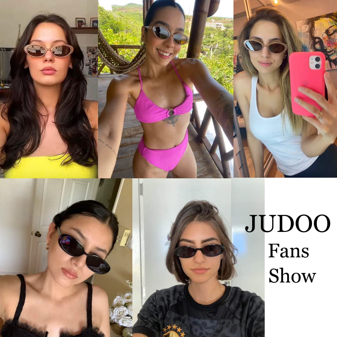 JUDOO Tiny Small 90s Oval Sunglasses for Women Men Retro Tinted Glasses