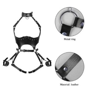 Waist Garter belt Punk Full body harness for women Photography Dance Rock Halloween Leather cage Chest strap set (Black)