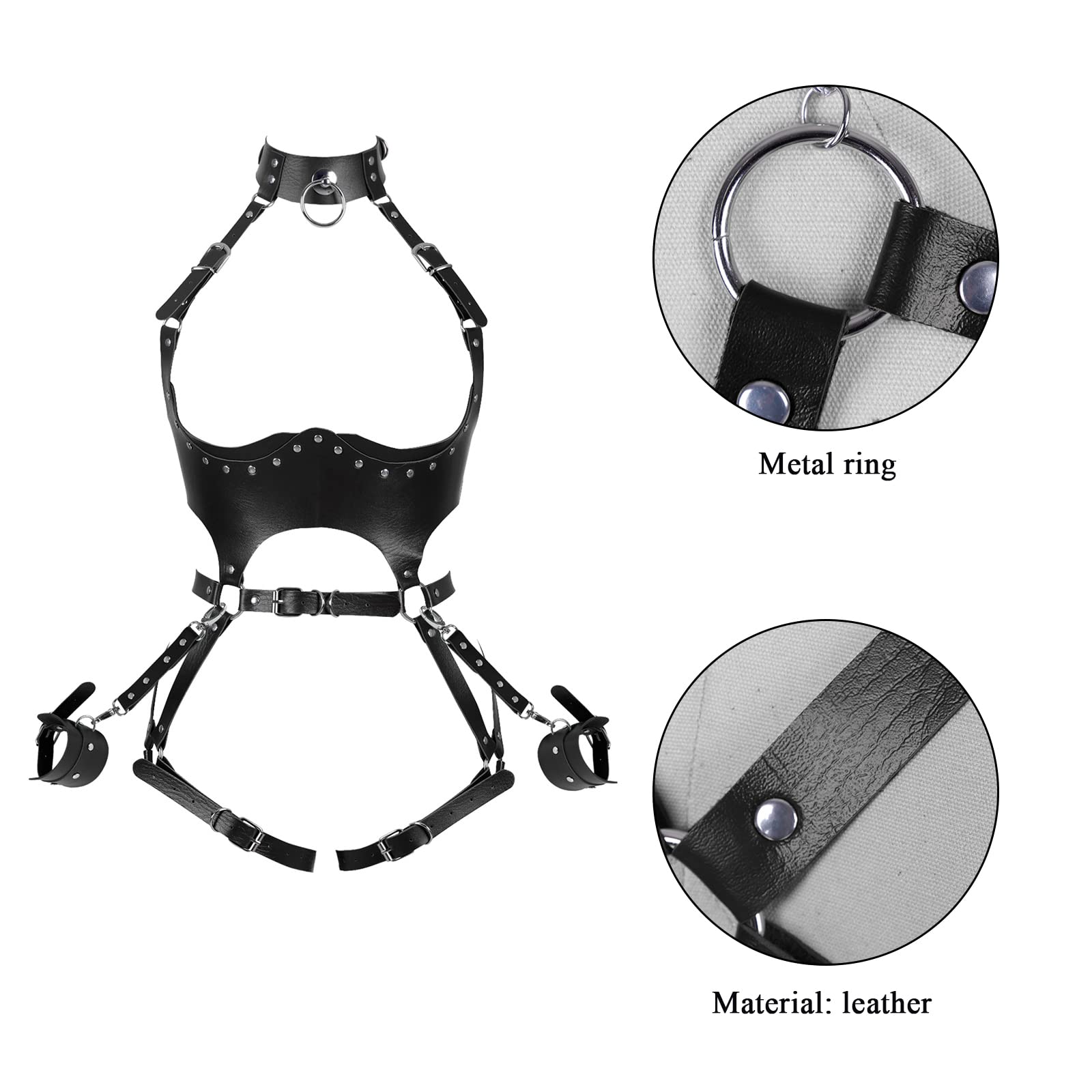 Waist Garter belt Punk Full body harness for women Photography Dance Rock Halloween Leather cage Chest strap set (Black)