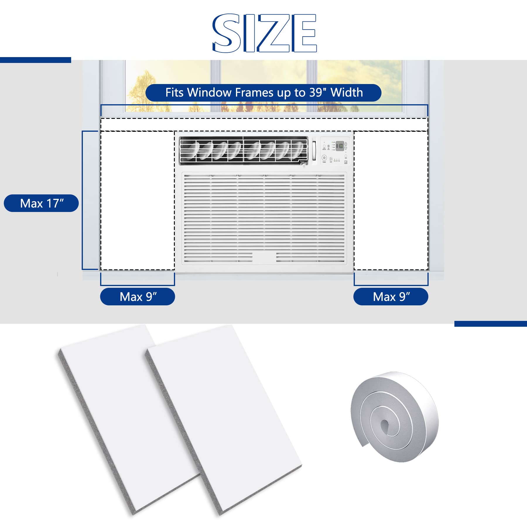 Wintcomfort Window Air Conditioner Surround Insulation Panels, White AC Side Insulated Foam Panel with Top Seal Strip for Indoor Window AC Unit