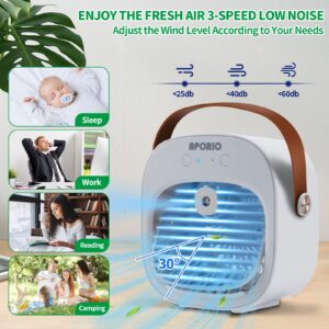 Portable Air Conditioner-5200mAh Rechargeable Personal Air Cooler with 3 Speeds Duration 5-10 hrs, Quiet Mini Air Conditioner Fan, Desk Cooling Fan for Home, Bedroom, Travel, and Office