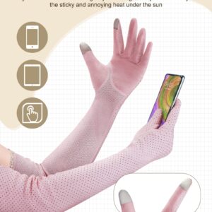 3 Pairs Women UV Sun Protection Driving Gloves UV Long Sun Protective Touchscreen Gloves for Outdoor Sports Summer (Pink, Beige, Gray)