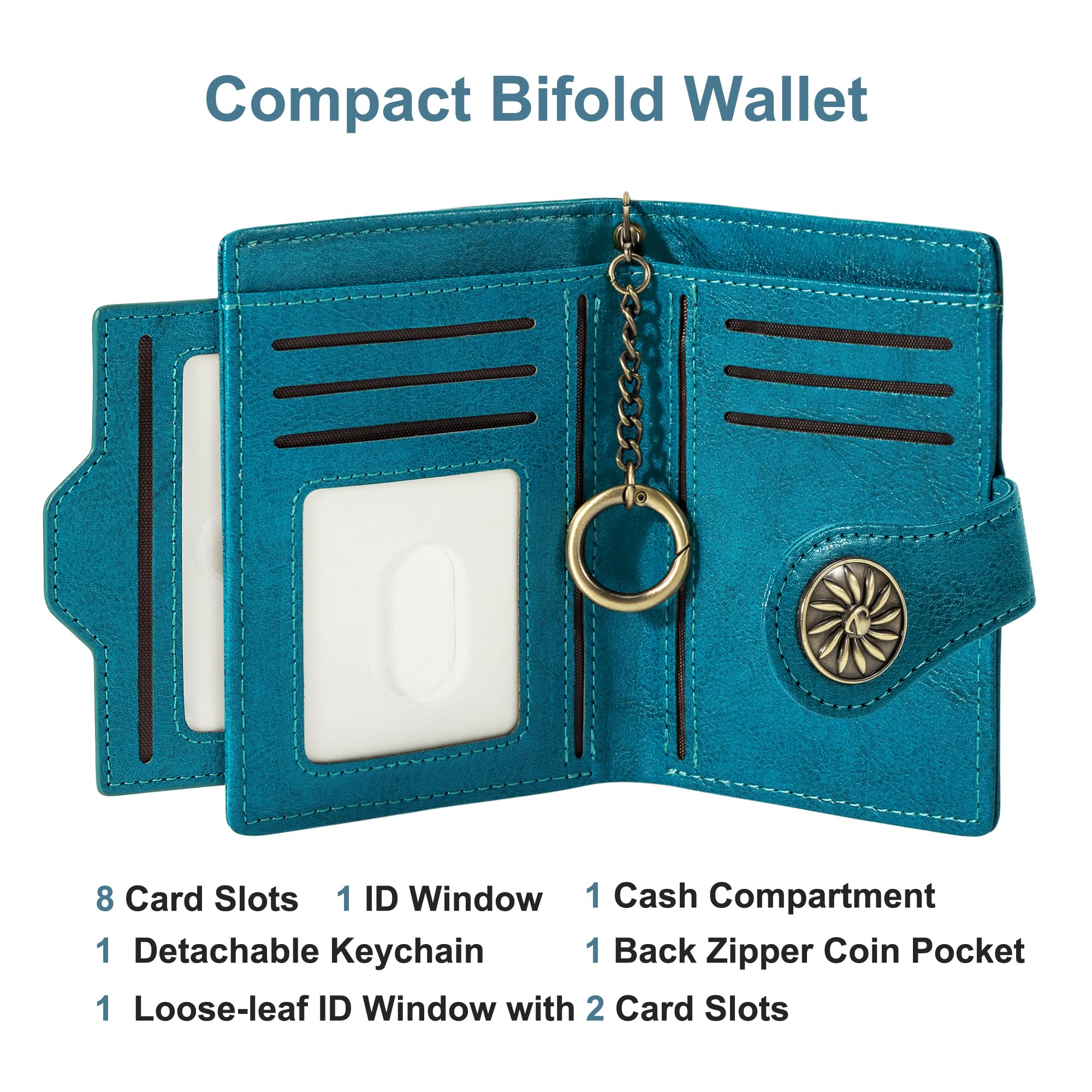 Travelambo Small Womens Wallet with 2 ID Windows, RFID Blocking Bifold Leather Card Holder Purse with Zipper Coin Pocket