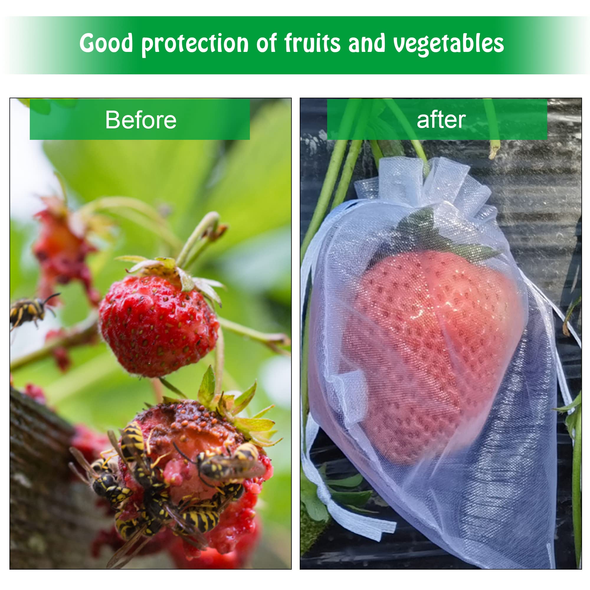 100 Pieces Organza Fruit Netting Bags - 6x8 Inch Fruit Protection Bags with Drawstring, Garden Plant Net Barrier Bag for Tomatoes, Grapes, Mangoes