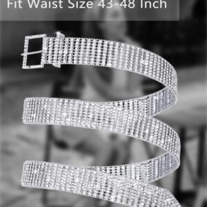 Geyoga 2 Pieces Women Rhinestone Belt for Dress Crystal Diamond Waist Belt Shiny Rhinestone Wide Waist Belt Ladies Belt (Silver,X-Large, Fit Waist Size 43-48 Inch)