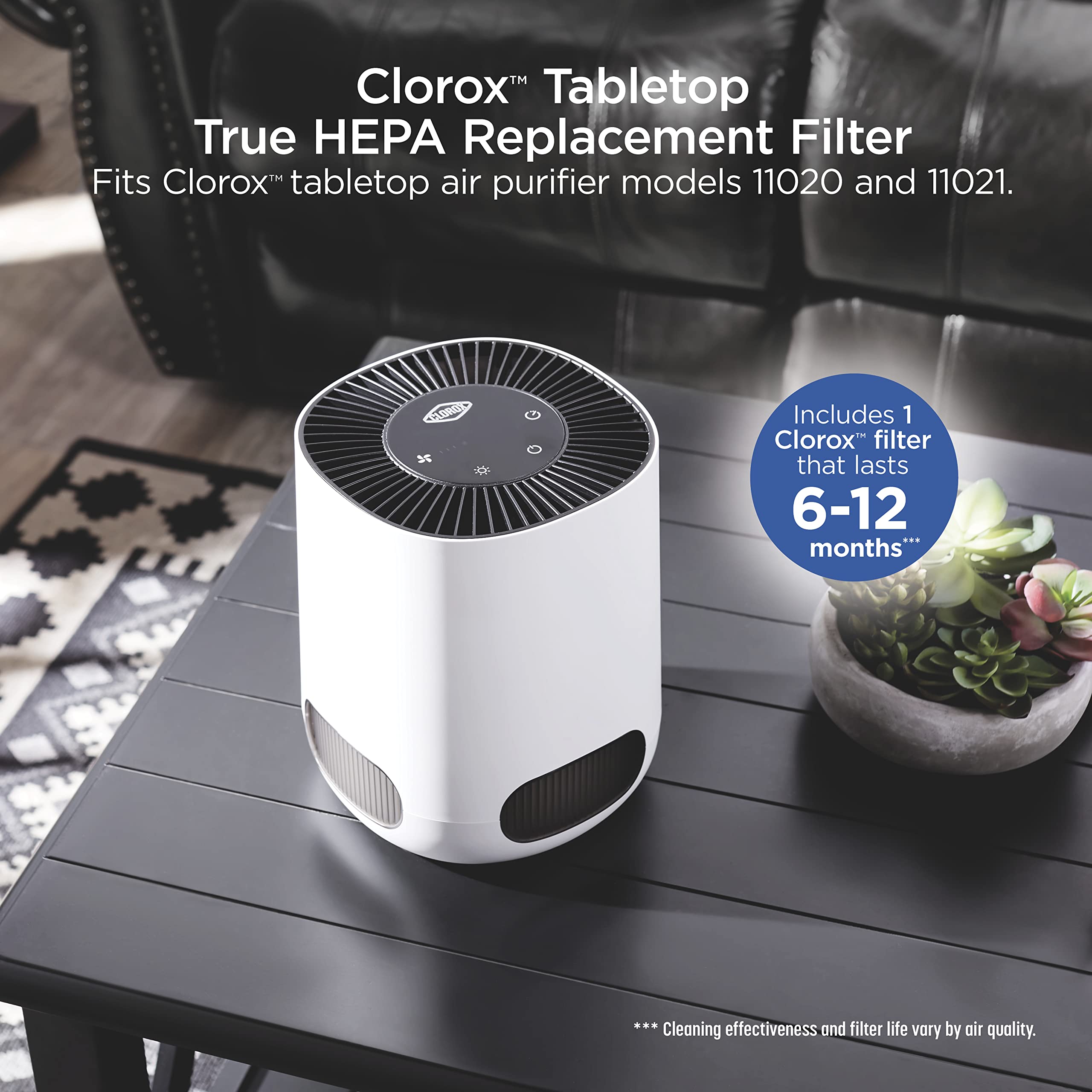 Clorox Tabletop Air Purifier True HEPA Replacement Filter, 200 Sq. Ft. Capacity, Removes 99.97% of Allergens up to 0.1 Micron, Compatible with 11020 & 11021, 1 Count (12020)