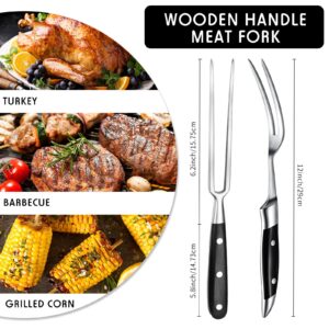 Carving Fork Meat Fork 2 Pieces Christmas Stainless Steel Serving Fork Cooking Fork with Wood Handle Classic Grill Fork with ABS Handle Xmas Black Kitchen Forks Barbecue BBQ Fork Carving Set, 12 Inch