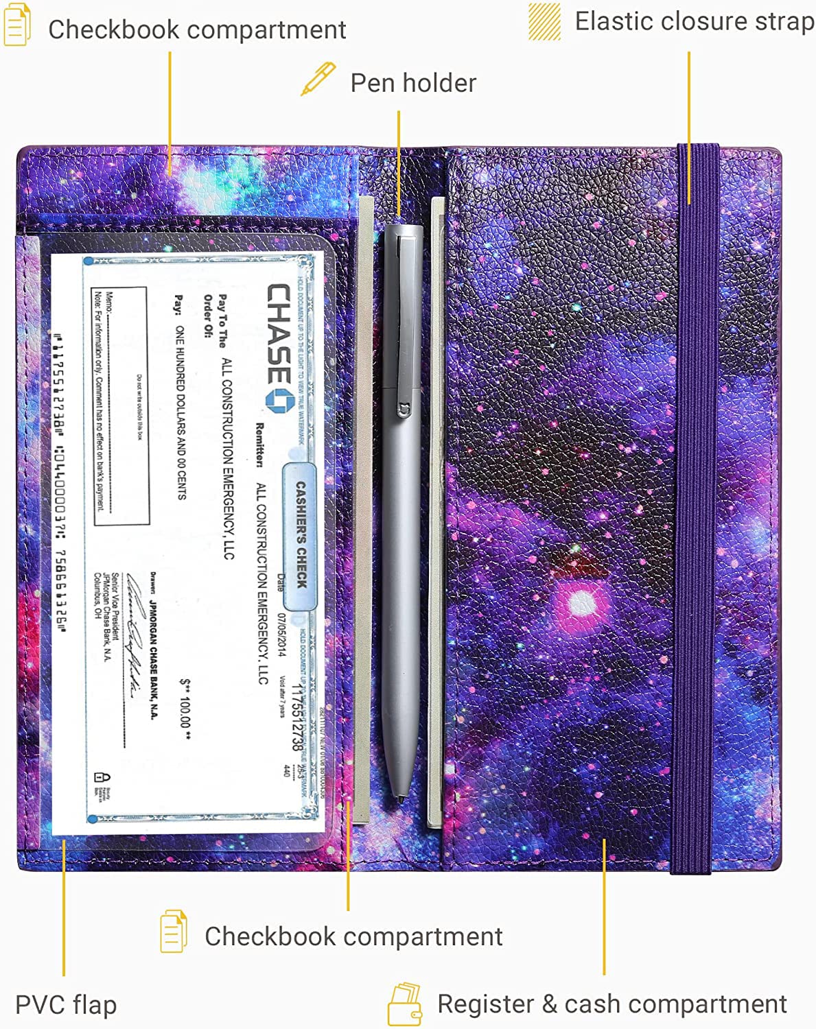 Zreal Checkbook Cover for Men & Women, Premium Vegan Leather Checkbook Holder Slim Wallets for Top & Side Tear Duplicate Checks with RFID Blocking (Starry)