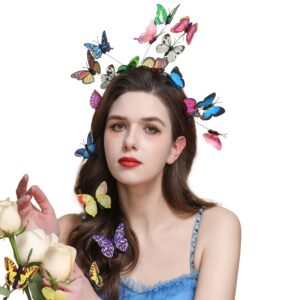 gionforsy butterfly fascinator headband monarch butterfly crown tea party halloween costume hairpin (colorful)