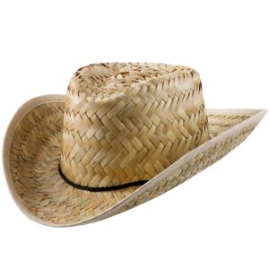 Bedwina Straw Cowboy Hat - Cowboy/Cowgirl Western Themed Costume Accessory, Men Women Sun Party Hat, Theme Party Supplies, Favor and Play Dress-Up, Adult Size