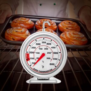 Oven Thermometer 100℉-600℉ & -40℃- 310℃ Double Scale 3 Inch Stainless Steel Large Dial Oven Grill Thermometer for Gas & Electric Oven,Grill Cooking,Accurate Oven Thermometer for Meat,Grilling,Cake