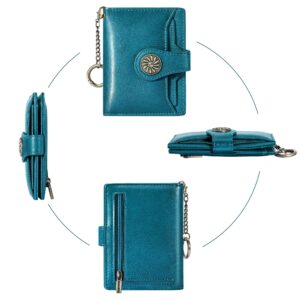 Travelambo Small Womens Wallet with 2 ID Windows, RFID Blocking Bifold Leather Card Holder Purse with Zipper Coin Pocket