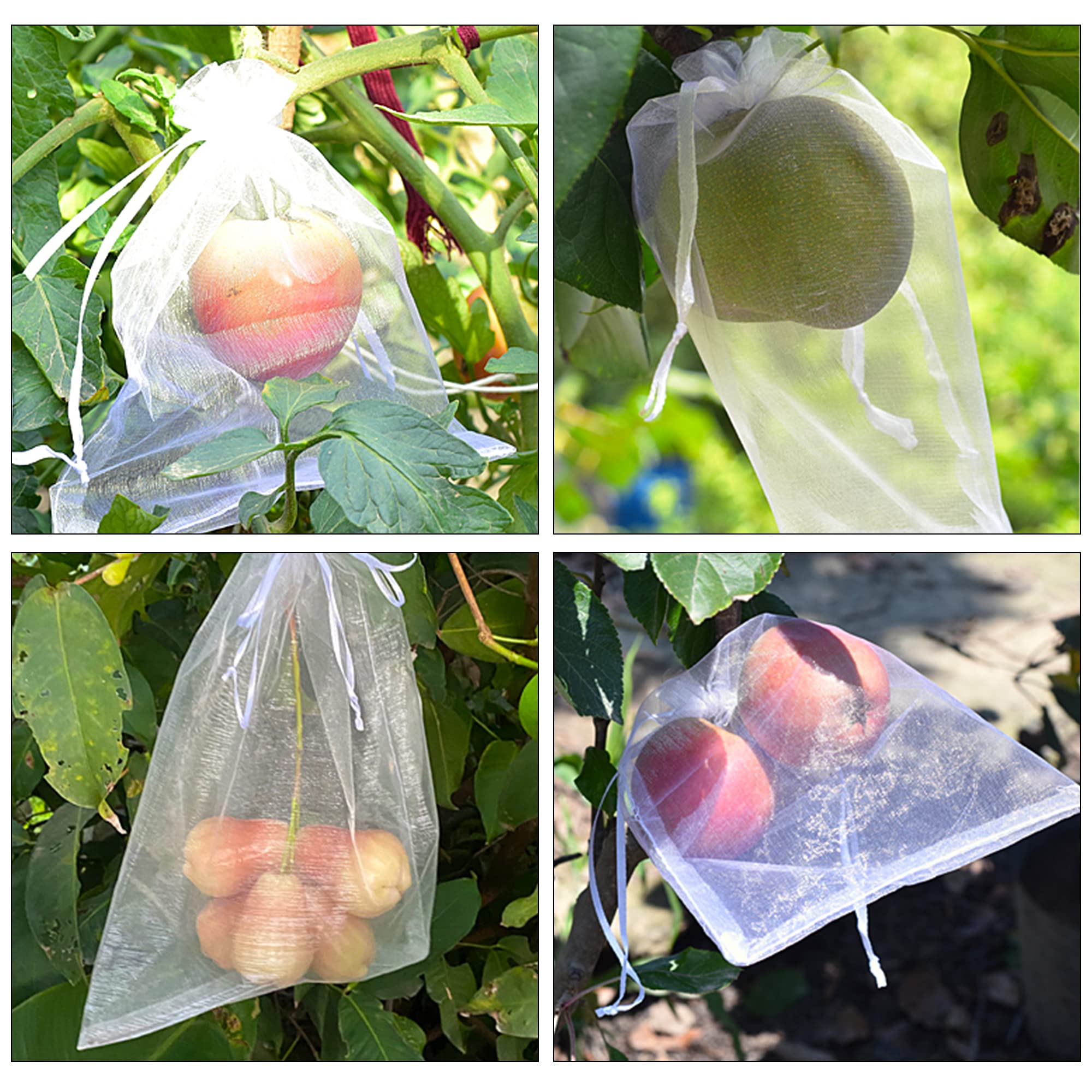 100 Pieces Organza Fruit Netting Bags - 6x8 Inch Fruit Protection Bags with Drawstring, Garden Plant Net Barrier Bag for Tomatoes, Grapes, Mangoes